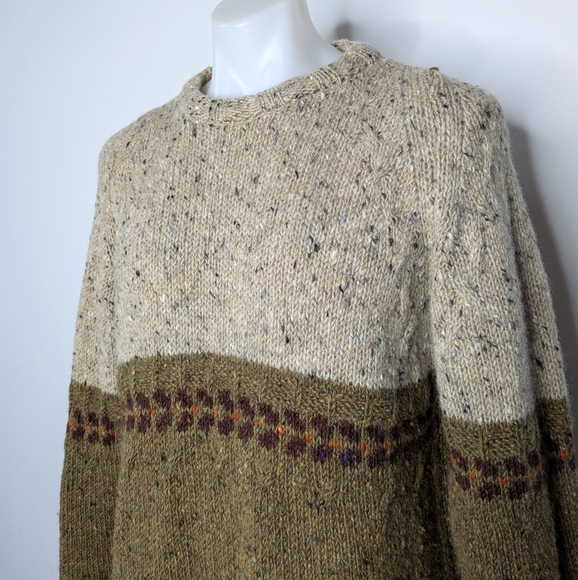 Dyed In The Wool Brown Tan 100% Wool Sweater Made In Ireland L/XL - Picture 2 of 9